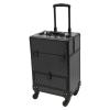 Rolling Makeup Train Case,Cosmetics Makeup Beauty Nail Salon Hairdresser Trolley Case, Rolling Nail Case Wheeled Manicure Storage Case Polish Organizer for Artists Hairdressers (Black Style A) view 1