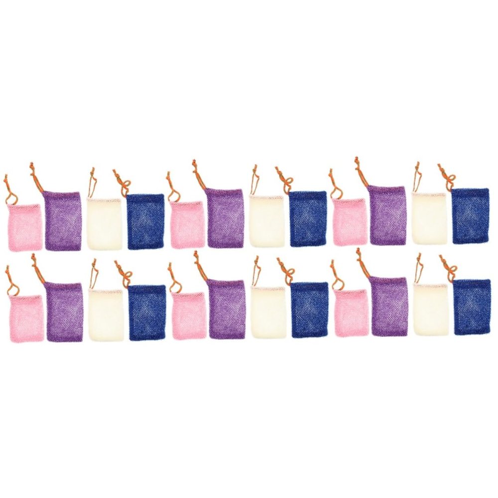 FOMIYES 24pcs Soap Foaming Pouches Exfoliating Meshes for Face Cleaning and Bathing Drawstring Soap Bags Beige Easy Drying and Convenient Storage