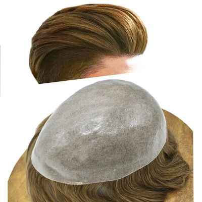 Hair Wonders Toupee For Men Hair Piece Poly Skin Mens Toupee Human Hair Replacement System For Men PU Hair Piece Male Capillary Prosthesis 8x10 Medium light density#1810 18# MEDIUM BLONDE+10% GREY