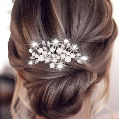 Asooll Pearl Bridal Hair Comb Silver rhinestone Hair Pieces Sparkle Wedding Hair Accessories for Women