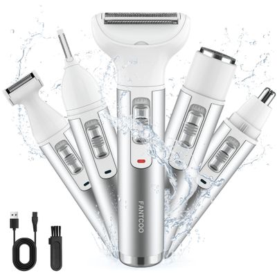 Electric Razor for Women Lady Shaver Hair Trimmer for Face Nose Eyebrow Beard Moustache Arm Leg Armpit Bikini Painless Rechargeable Portable 5 in 1 Lady Body Shavers Set