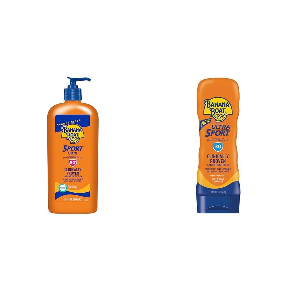 Banana Boat Sport Sunscreen Lotion, SPF 50 & 30, Oxybenzone Free, 12oz & 8oz, Sport Ultra, Water & Sweat Resistant, Non-Greasy Formula