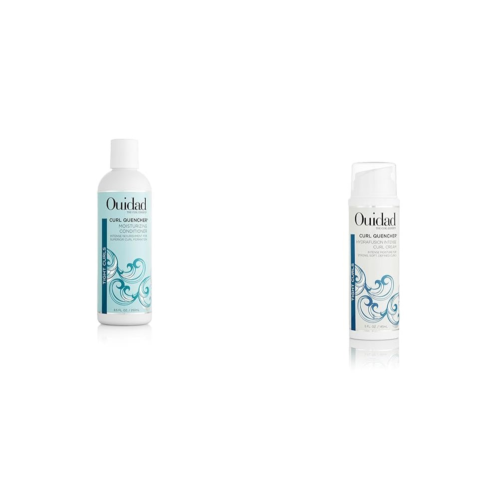 Ouidad Curl Quencher Moisturizing Conditioner, 8.5 Fl Oz & Curl Quencher Hydrafusion Intense Curl Cream, 5 oz.