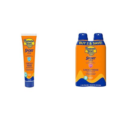 Banana Boat Sport Ultra SPF 30 Sunscreen Lotion, 1Fl.oz, 24ct | Travel Size Sunscreen & Ultra Sport Reef Friendly Sunscreen Spray, Broad Spectrum SPF 50, 6 Oz (Pack of 2)