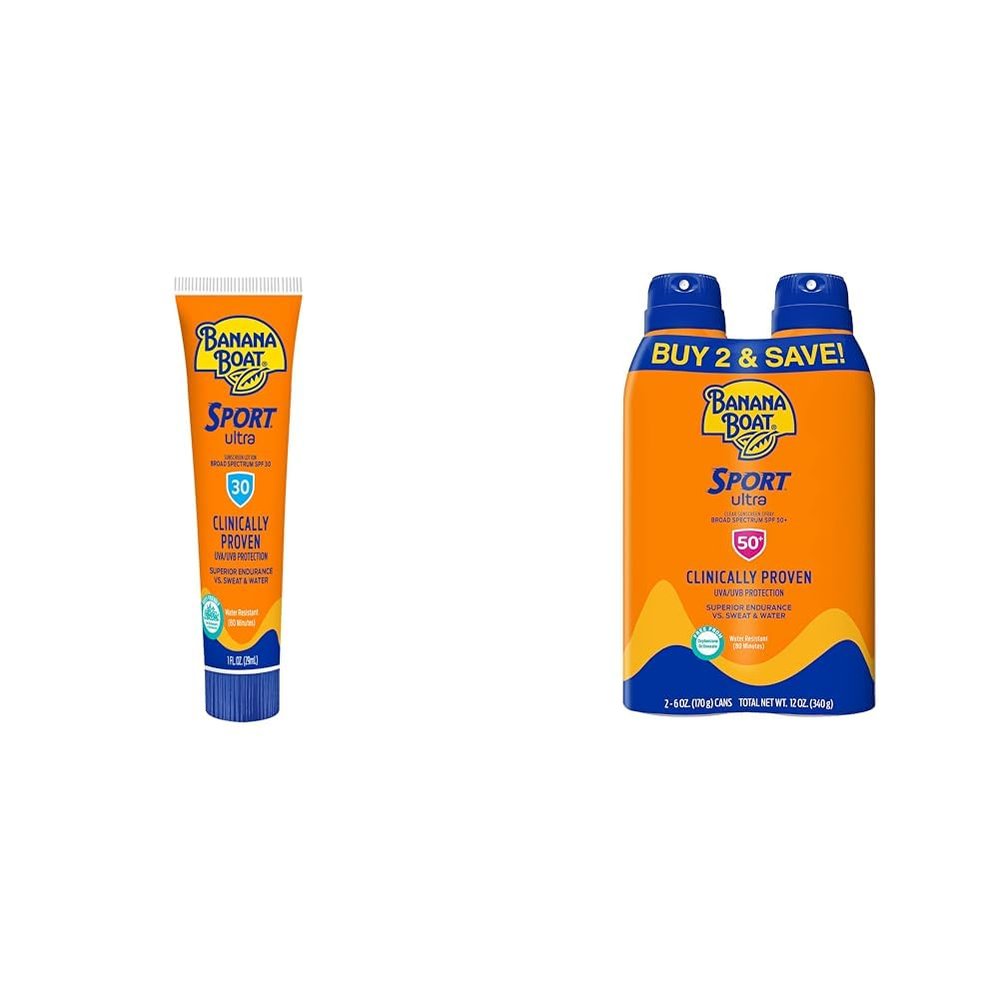 Banana Boat Sport Ultra SPF 30 Sunscreen Lotion, 1Fl.oz, 24ct | Travel Size Sunscreen & Ultra Sport Reef Friendly Sunscreen Spray, Broad Spectrum SPF 50, 6 Oz (Pack of 2)