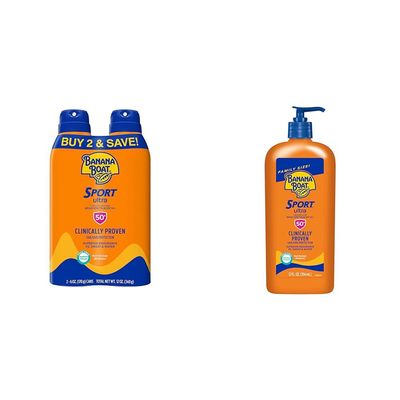 Banana Boat Ultra Sport Reef Friendly Sunscreen Spray & Sport Ultra SPF 50 Sunscreen Lotion, 6 Oz (Pack of 2) & 12oz | Oxybenzone Free, Broad Spectrum SPF 50, Water & Sweat Resistant Up to 80 Minutes