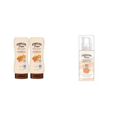 Hawaiian Tropic Sheer Touch Lotion Sunscreen SPF 50, 8oz | Hawaiian Tropic Sunscreen SPF 50 & Weightless Hydration Lotion Sunscreen for Face SPF 30, 1.7oz