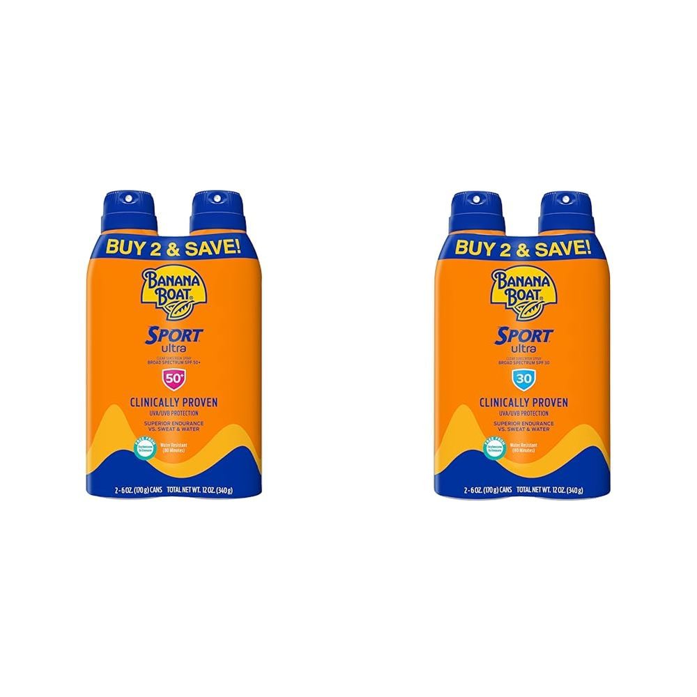 Banana Boat Ultra Sport Reef Friendly Sunscreen Spray, Broad Spectrum SPF 50 & 30, 6 Oz (Pack of 2), Sport Ultra SPF 30 Sunscreen Spray