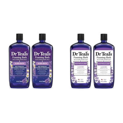 Dr Teal's Foaming Bath with Pure Epsom Salt, Sleep Blend with Melatonin & Foaming Bath with Pure Epsom Salt, Soothe & Sleep with Lavender, 34 fl oz (Pack of 2)