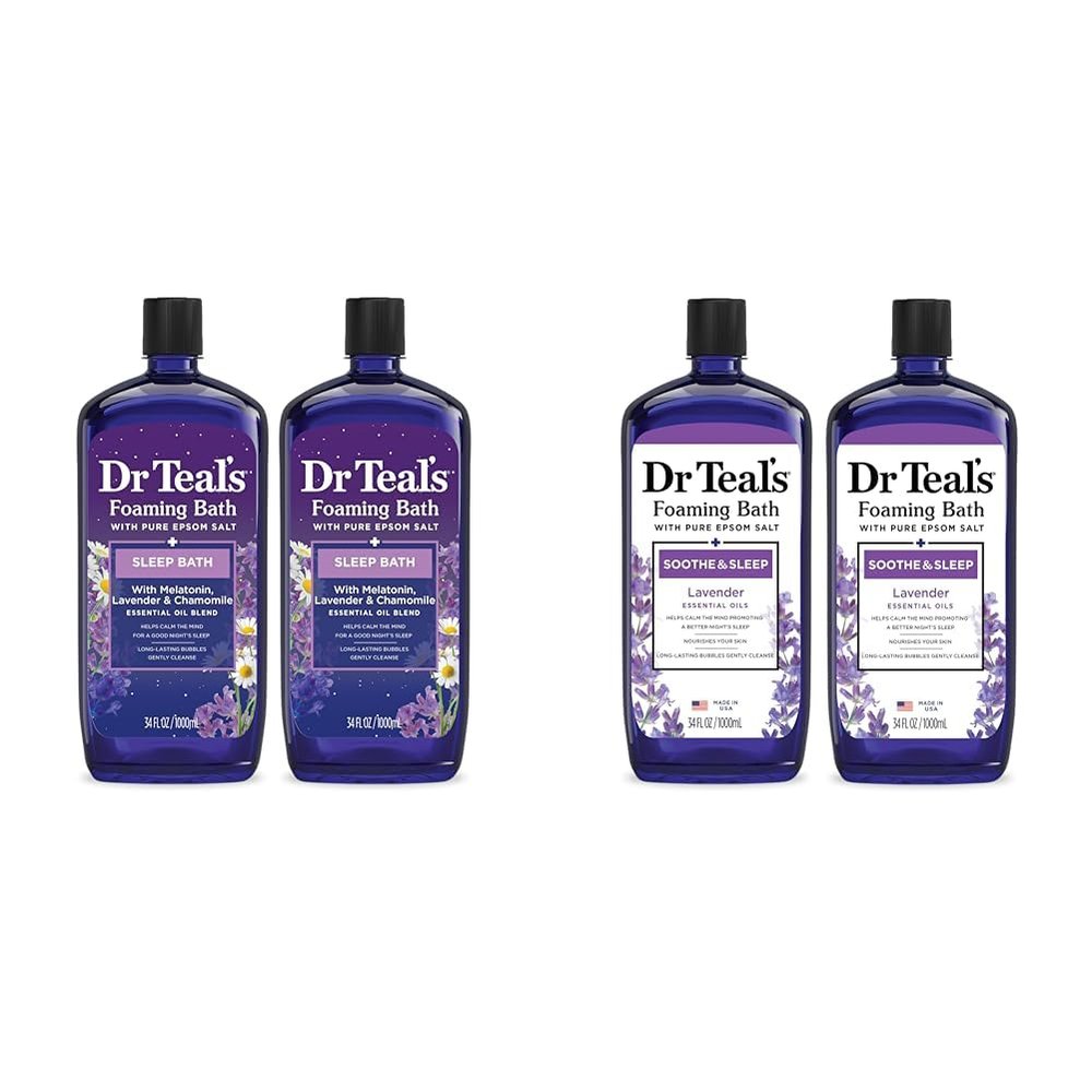 Dr Teal's Foaming Bath with Pure Epsom Salt, Sleep Blend with Melatonin & Foaming Bath with Pure Epsom Salt, Soothe & Sleep with Lavender, 34 fl oz (Pack of 2)