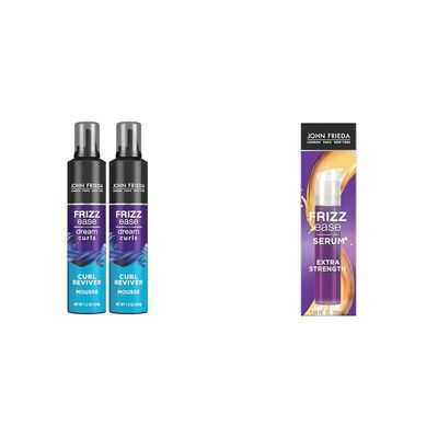 John Frieda Frizz Ease Curly Hair Reviver Mousse for Enhanced Curls and Soft Flexible Hold, with Nourishing Hair Oil and Hair Serum for Frizz Control