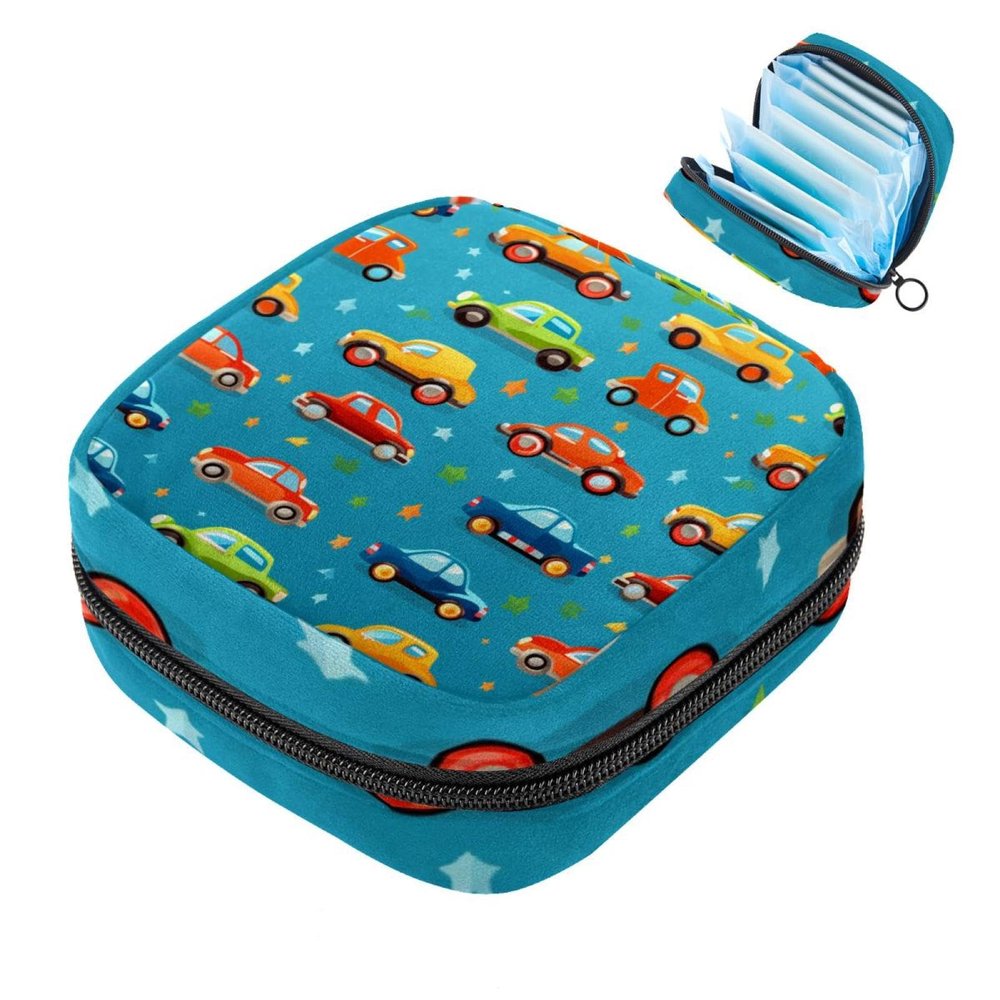 YTYVAGT Small Travel Makeup Bag,Cosmetic Bags for Women,Cartoon Car Line Grid,Period Bag
