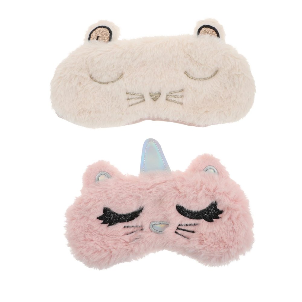 Beaupretty 2pcs Portable Breathable Eye Masks Soft Cat Design Sleeping Mask for Relaxation Fatigue Relief for Students Travel and Napping Pink White