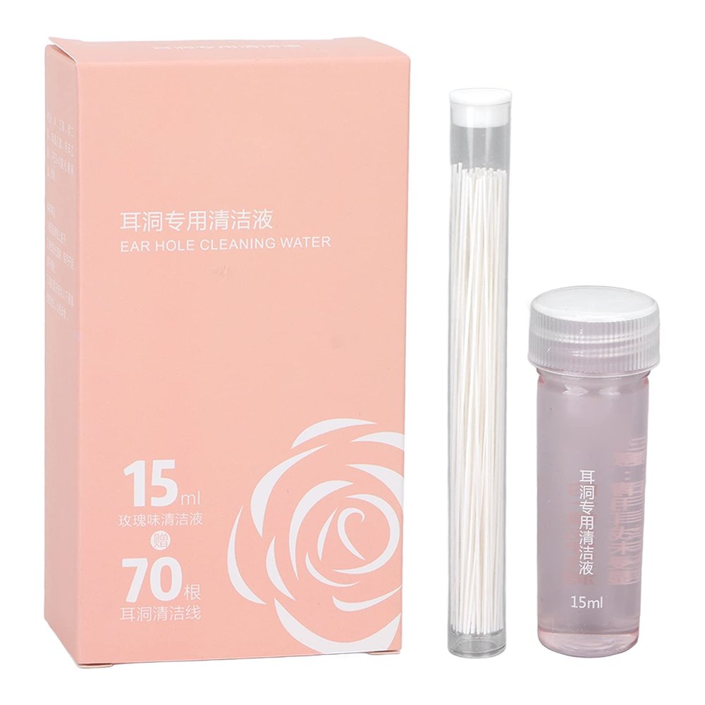 Earring Hole Cleaner Floss, 70pcs Ear Hole Floss 15ml Earrings Hole Cleaning Solution Liquid Ear Piercing Cleaner Ear Hole Cleaner Ear Piercing Care Tool Piercing Hole Cleaner
