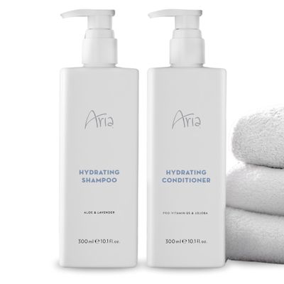 Aria Hair Care Set - Shampoo & Conditioner - Scented with Cedarwood, Green Mandarin, Lavender - Vegas Hotel Bath Amenities - 10 oz, White