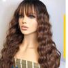 QUINLUX WIGS Loose Deep Wave Ombre Brown Highlights HD 13X4 Lace Front Human Hair Wig With Bangs for Women 150% Density Colored Brazilian Remy Hair Glueless Loose Wave Bangs Wig Bleached Knots view 4