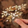 Kisshine Leaf Bride Wedding Hair Pins Gold Rhinestone Hair Piece Bridal Hair Combs Wedding Hair Accessories for Women and Girls(Pack of 3) view 1