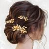 Kisshine Leaf Bride Wedding Hair Pins Gold Rhinestone Hair Piece Bridal Hair Combs Wedding Hair Accessories for Women and Girls(Pack of 3) view 2