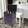 GXFCHYL Professional Makeup Train Case Rolling Cosmestic Organizer with Wheels, Keys & Mirror Large Lockable Cosmetic Trolley for Travel Makeup/Nail Art/Hair Styling (Purple) view 3