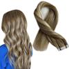 Kiss darling LASHES 20pcs 50g 26inch Straight Human Hair Extensions Tape in Balayage #8T24-8 Ombre Ash Brown to Golden Blonde Highlights Ash Brown Seamless PU Skin Weft Tape in Real Hair view 1