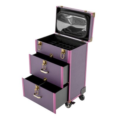 awolsrgiop Makeup Train Case, Rolling Makeup Case Trolley Train Box Organizer w/ 4 Wheels Travel Cosmetic Makeup Storage Organizer Cosmetology Case on Wheels Nail Polish Organizer (Purple)