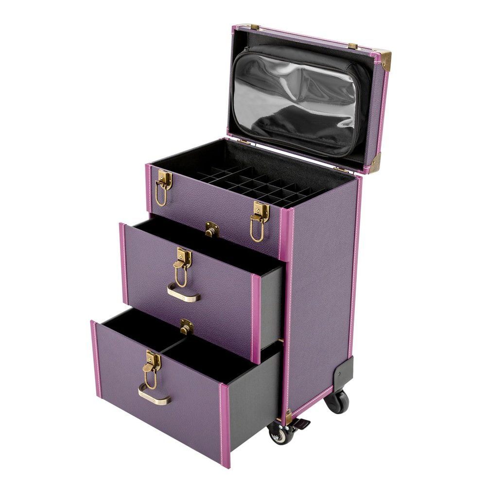 awolsrgiop Makeup Train Case, Rolling Makeup Case Trolley Train Box Organizer w/ 4 Wheels Travel Cosmetic Makeup Storage Organizer Cosmetology Case on Wheels Nail Polish Organizer (Purple)
