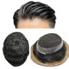 Mens Toupee Human Hair French Lace Center Poly Skin Around Hair System for Men Hair Replacement System Breathable Hairpiece Durable Toupee 7"X9"#1B20 Off Black+20% Gray-100% Density view 1