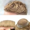 Mens Toupee Human Hair French Lace Center Poly Skin Around Hair System for Men Hair Replacement System Breathable Hairpiece Durable Toupee 8"X10"#20 Light Ash Blonde-120% Density view 1