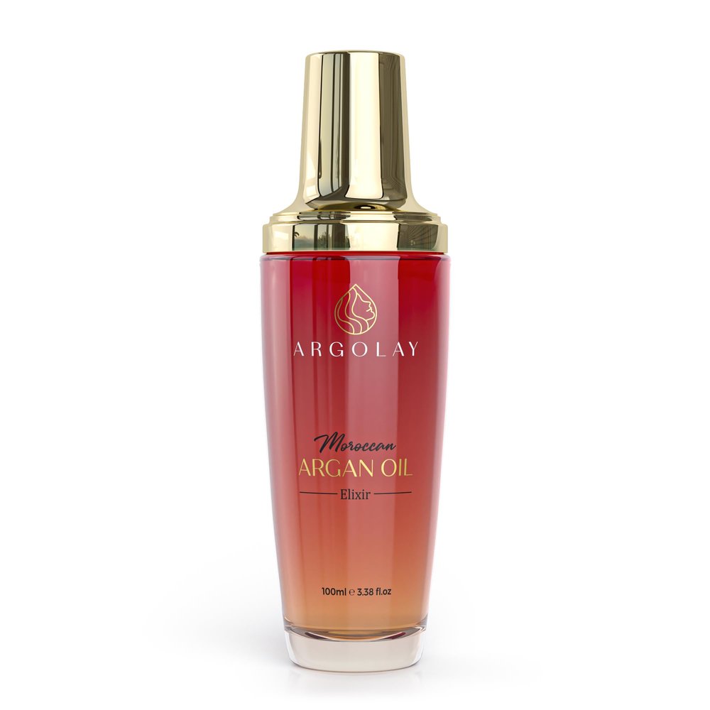 Argolay Moroccan Argan Oil Elixir, Lightweight, Nourishing & Vitamin-Rich, with Cold-Pressed Argan & Linseed Oils, for Shine, Frizz Control & Heat Protection, in a Premium Glass Bottle,100 mL (3.4 oz)