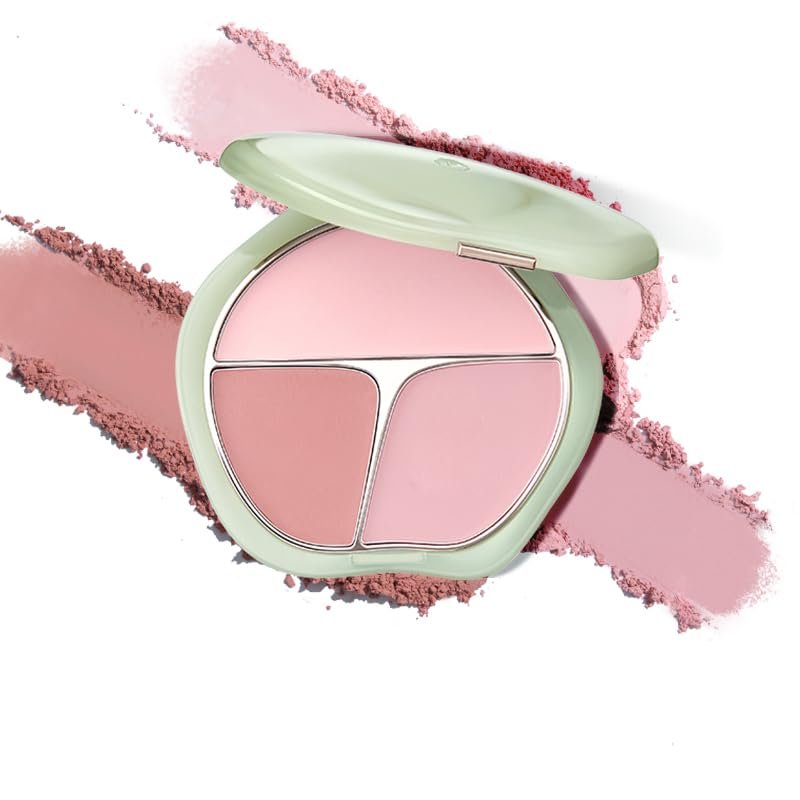 1 PC 3 Color Jade Pressed Powder Blush Matte Silky Facial Blusher Palette Cheek Color Palette with A Mirror & Beautiful Package, Giving Perfect Radiant 3D Look,13g (1, C02, Regular)
