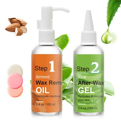 After Waxing Skin Care Kit, Almond Oil For Remove Wax Residue, Post Wax Cooling Aloe Vera Gel For Calm and Soothing Skin, 2 Bottles Hair Removal Waxing Kit for Women 3.9oz/100ml