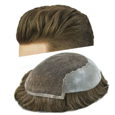 Hair Wonders French Lace Front Hair System For Men Hairpieces Toupee For Men Real Human Hair Mens Toupee Hair Replacement Men Hair System 7x9Light to medium density#720 7# VERY LIGHT BROWN+20% GREY