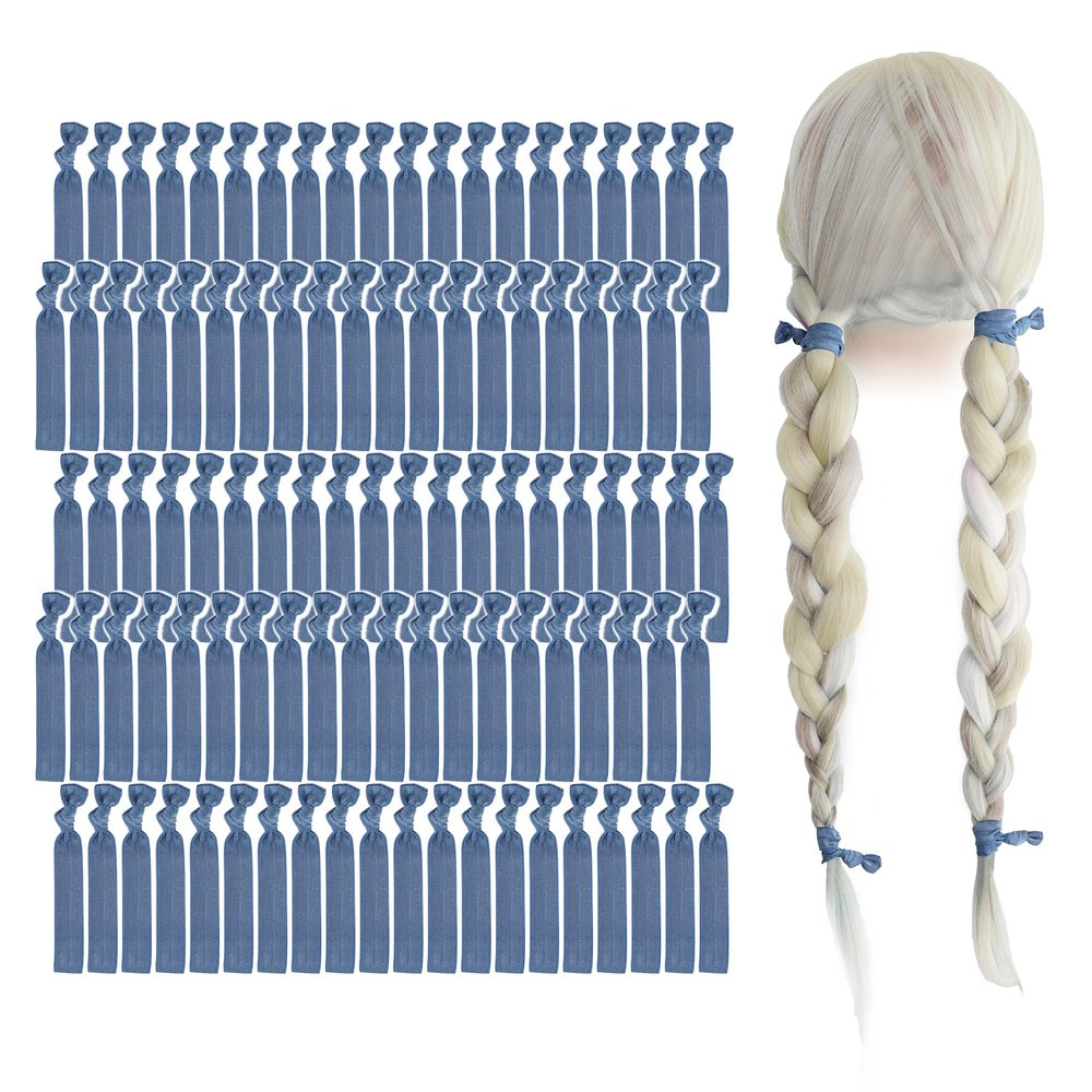 MEEDEE 100 Pack Smoke Blue Hair Ties For Women Blue No Crease Knotted Hair Ties Soft No Damage Elastic Hair Ribbon Ouchless Yoga Elastic Bracelets