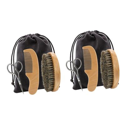 NOLITOY 2sets Quality Cloth Beard Shaver Scissors Comb Brush Storage Bag Beard Care Tool for Men