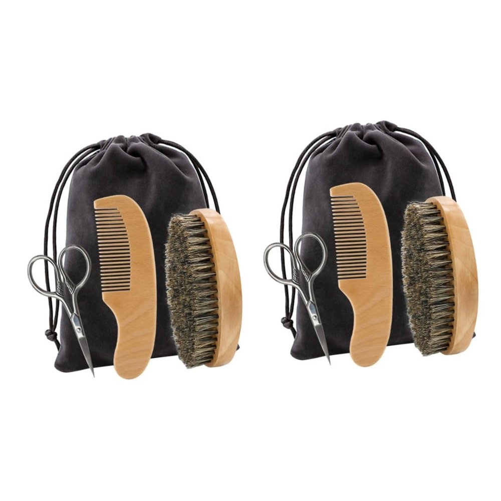 NOLITOY 2sets Quality Cloth Beard Shaver Scissors Comb Brush Storage Bag Beard Care Tool for Men