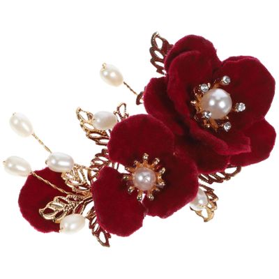 NOLITOY Vintage Flower Hair Clip for Women Elegant Hanfu Headdress Red Camellia Design Charming Floral Hairpin for Casual and Formal Occasions Hair Accessory for Parties and Special Events