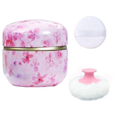 Qopoto Body Powder Puff and Container for Dusting Powder, Women Powder Puff and Powder Case for Bath and Travel (Sakura)