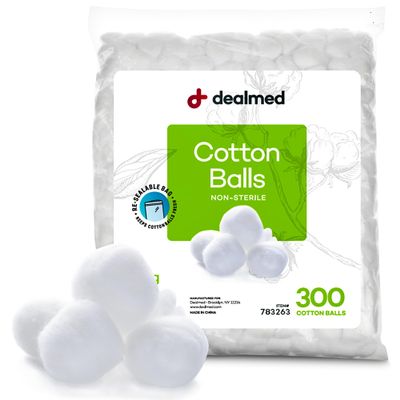 Dealmed Cotton Balls Soft Premium Conveniently Packed in Zip-Locked Bag, 300 Count (Pack of 1)