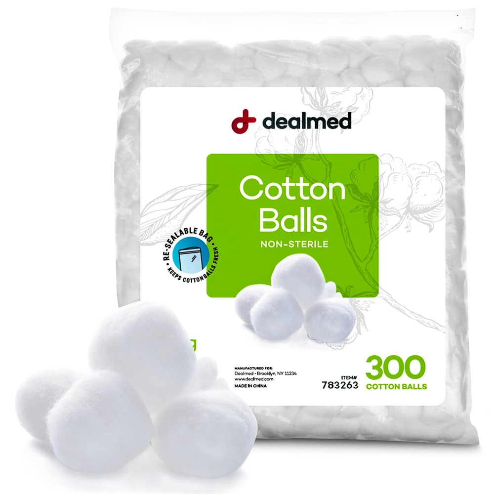 Dealmed Cotton Balls Soft Premium Conveniently Packed in Zip-Locked Bag, 300 Count (Pack of 1)