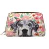 Xsovgoi Great Dane Dogs Floral Boho Flowers Leather Makeup Bag Organizer Travel Cosmetic Bag 8.3"X3.6"X5.3" view 1