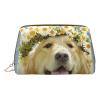 Xsovgoi Golden Retriever Dog Leather Makeup Bag Organizer Travel Cosmetic Bag 6.7"X3"X4.3" view 1