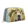 Xsovgoi Golden Retriever Dog Leather Makeup Bag Organizer Travel Cosmetic Bag 6.7"X3"X4.3" view 2
