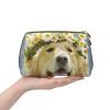 Xsovgoi Golden Retriever Dog Leather Makeup Bag Organizer Travel Cosmetic Bag 6.7"X3"X4.3" view 4