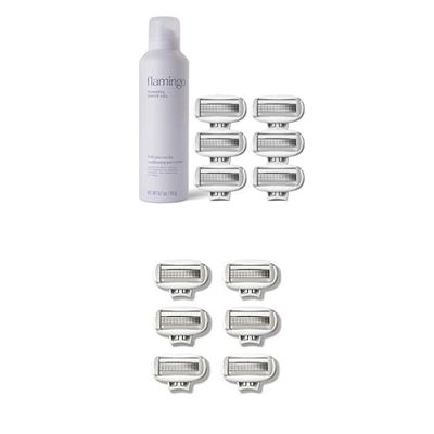 Flamingo Foaming Shave Gel 6.7 oz & 12 Count 5-Blade Razor Refills Bundle