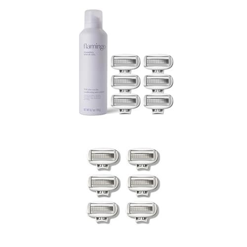 Flamingo Foaming Shave Gel 6.7 oz & 12 Count 5-Blade Razor Refills Bundle