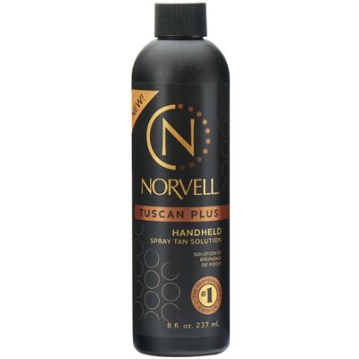 Norvell Tuscan Plus Spray Tan Solution 8 fl oz  Professional Sunless Tanning Formula with Caramel Brown & Rose Colors, Instant Natural Color, Long Lasting, Streak Free Results