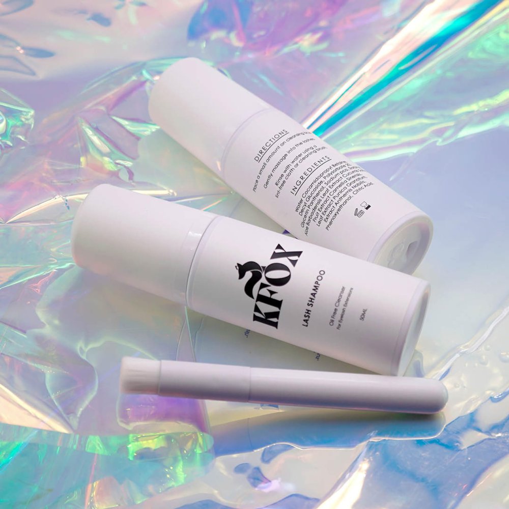 NinthAvenue Basics KFOX Professional Lash Shampoo + Free Brush / 1.69 fl. oz / 50ml/ Eyelid Foaming Cleanser/Wash for Extnesions & Natural Lashes/Safe Makeup Remover/Gentle, Paraben-Free/Oil-Free, Clear