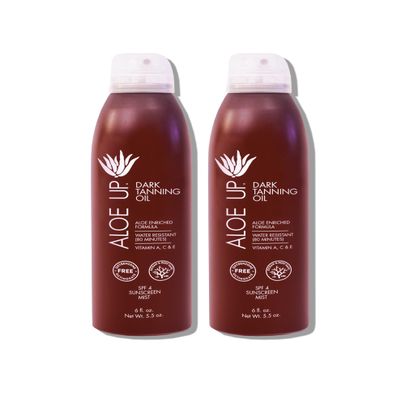 ALOE UP Aloe Vera Quick Dry Tanning Oil Spray 6 Fl Oz Reef Safe Outdoor Sun Screen & Tan Oil, Non-Greasy, Fast Absorbing, SPF 4, 2 Pack Brown, Medium Skin Tone