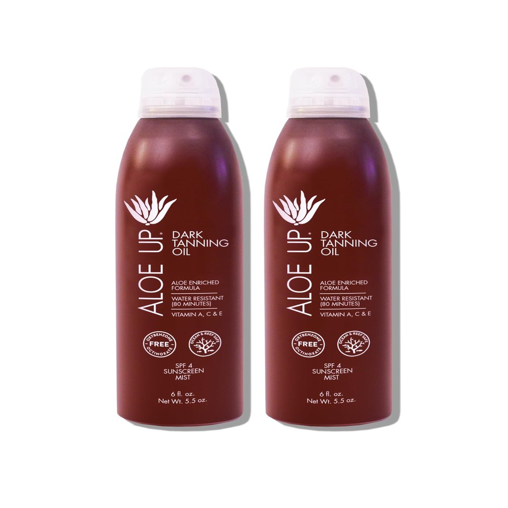 ALOE UP Aloe Vera Quick Dry Tanning Oil Spray 6 Fl Oz  Reef Safe Outdoor Sun Screen & Tan Oil, Non-Greasy, Fast Absorbing, SPF 4, 2 Pack  Brown, Medium Skin Tone