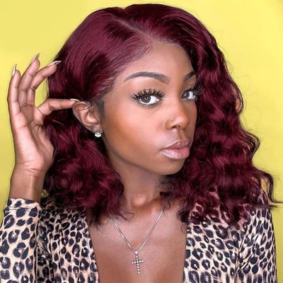 LUMIERE 16 Inch 99j Burgundy Lace Front Wigs Human Hair Natural Wave 13x4 HD Lace Front Glueless Wigs Human Hair Bob Wig Pre Plucked 180% Density Small Knots HD Frontal Wig 16inch